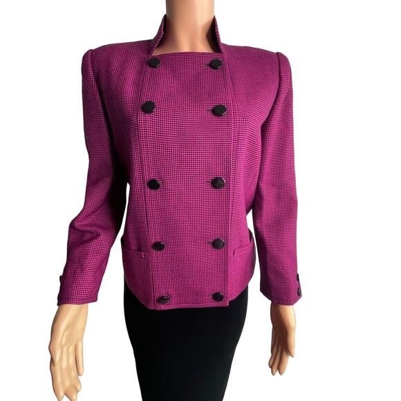 Nina Ricci vintage pink houndstooth double breasted wool blazer, US 6, EU 42. - Picture 1 of 9